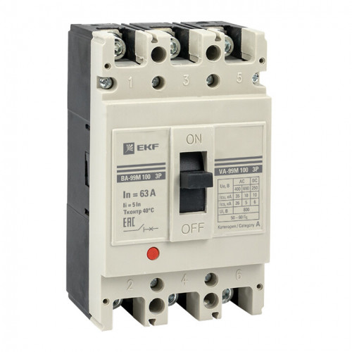 Выключатель автоматический ВА-99М 100/25А 3P 5In 35кА EKF PROxima | mccb99-3P5In100-25m | EKF