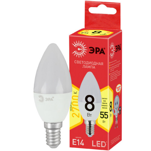 Лампа светодиодная RED LINE ECO LED B35-8W-827-E14 | Б0030018 | ЭРА