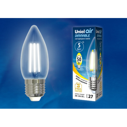 Лампа светодиодная LED-C35-5W/WW/E27/CL/DIM GLA01TR LED диммируемая. 