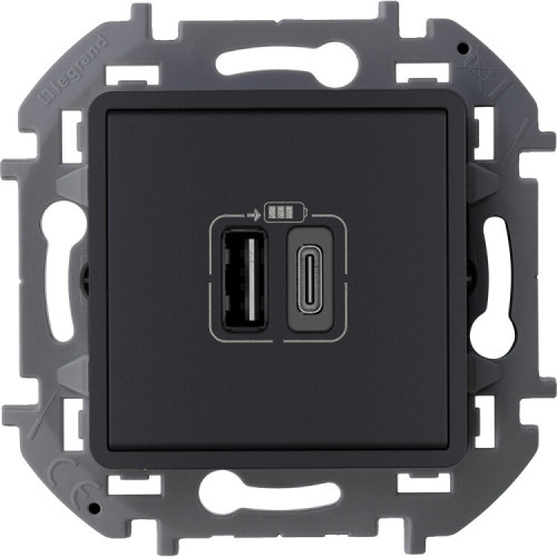 Inspiria антрацит зарядное устройство 2 местное с USB-разьемами A-C 240В/5В 3000мА С/У без рамки | 673763 | Legrand