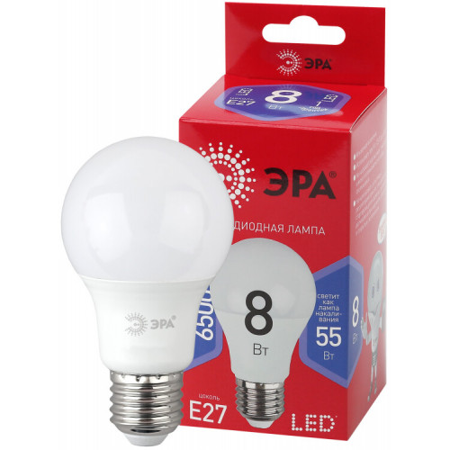 Лампа светодиодная ЭКО LED A60-8W-865-E27 R (диод, груша, 8Вт, хол, E27) | Б0045323 | ЭРА
