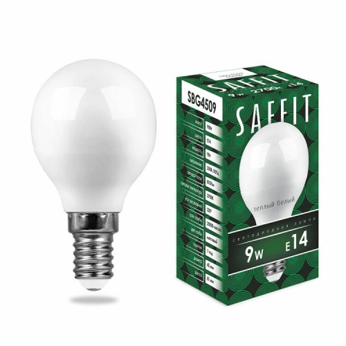 Лампа светодиодная SBG4509 9W 2700K 230V E14 G45 | 55080 | SAFFIT