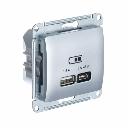 GLOSSA АЛЮМИНИЙ USB РОЗЕТКА A + тип-C 45W высокоскор.заряд. QC PD | GSL000329 | SE