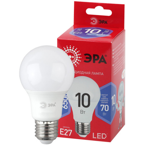 Лампа светодиодная ЭКО LED A60-10W-865-E27 R (диод, груша, 10Вт, хол, E27) | Б0045324 | ЭРА