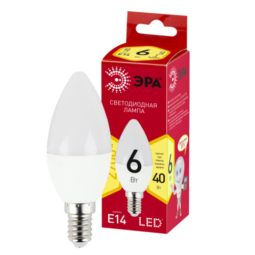 Лампа светодиодная RED LINE LED B35-6W-827-E14 R Е14 / E14 6 Вт свеча теплый белый свет | Б0052383 | ЭРА