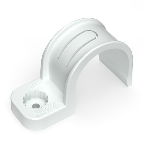 Крепеж-скоба пластиковая односторонняя для прямого монтажа белая в п/э д32 (25шт/375шт уп/кор) | PR13.0379 | Промрукав