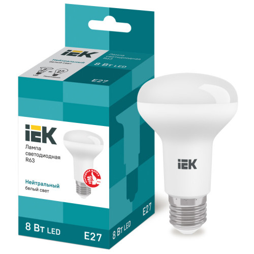Лампа светодиодная LED 8Вт Е27 220В 4000К R63 рефлектор | LLE-R63-8-230-40-E27 | IEK