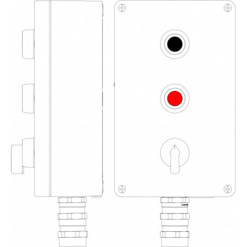 Ex пост управления из алюминия; 1Ex d e IIC Т4 Gb X / Ex tb IIIB T130°CDb X IP66; Кнопка черная, 2NO -1 шт; Кнопка красная,2NC -1 шт;Переключатель КВ