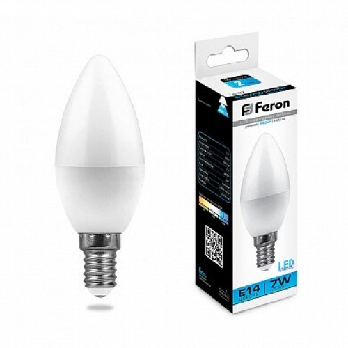 Лампа светодиодная LB-97 (7W) 230V E14 6400K свеча | 25477 | FERON