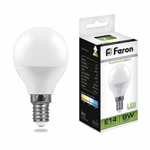 Лампа светодиодная LB-550 (9W) 230V E14 4000K G45 | 25802 | FERON