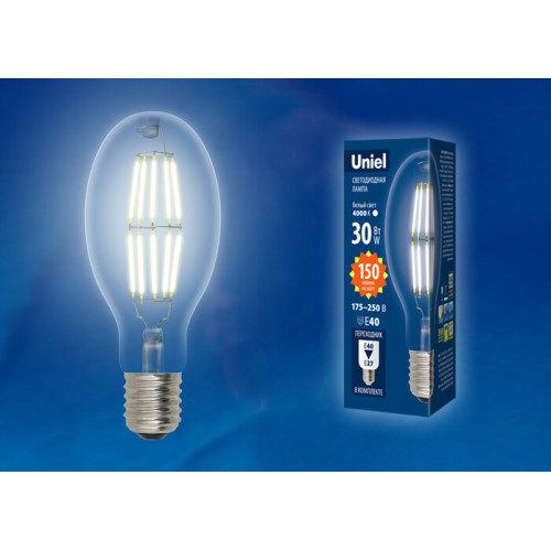 Лампа светодиодная промышленная LED-ED90-30W/DW/E40/CL GLP05TR LED мощная, прозр. 4000К | UL-00003761 | Uniel
