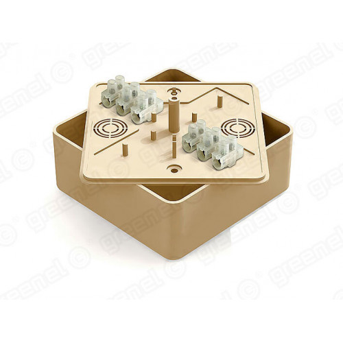 Коробка респределительная для о/п 100х100х44мм с клеммной колодкой ЗВИ-10 (2,5-6мм2) 6 клемм, IP40, цвет -СОСНА (25шт) | GE41222-11 | GREENEL