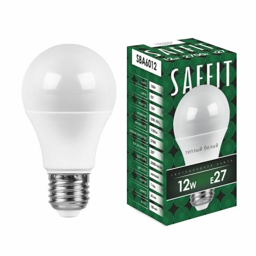Лампа светодиодная SBA6012 12W 2700K 230V E27 A60 | 55007 | SAFFIT