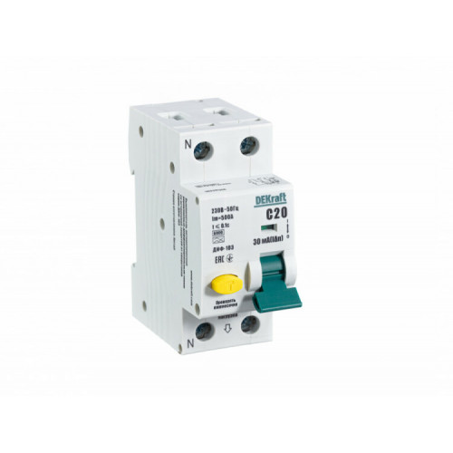 Автоматический выключатель дифференциального тока АВДТ 1Р+N 20А 30мА тип A х-ка С ДИФ-103 6кА | 16230DEK | DEKraft
