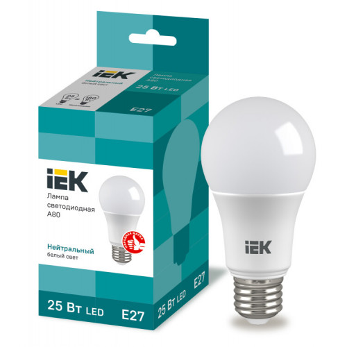 Лампа светодиодная LED A80 шар 25Вт 230В 4000К E27 | LLE-A80-25-230-40-E27 | IEK