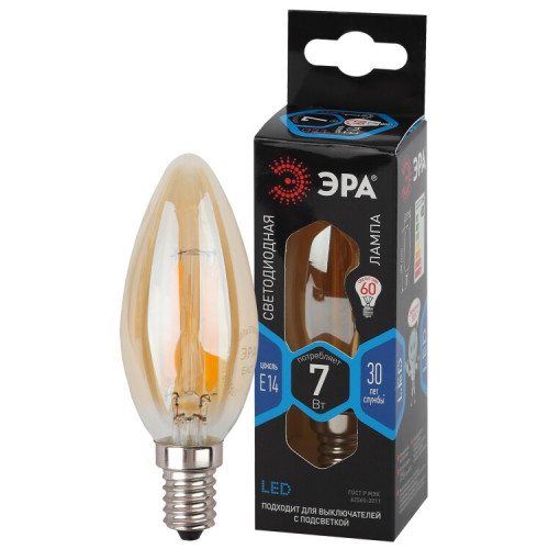 Лампа светодиодная F-LED B35-7W-840-E14 gold (филамент, свеча золот, 7Вт, нетр, E14) | Б0047033 | ЭРА