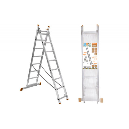 Лестница алюминиевая, ЛА2х7, 2х секционная х 7 ступеней, h=2880 мм, Народная | SQ1028-0201 | TDM