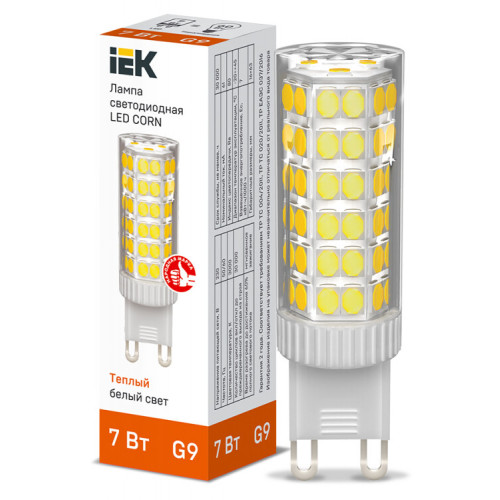 Лампа светодиодная CORN капсула 7Вт 230В 3000К керамика G9 IEK | LLE-CORN-7-230-30-G9 | IEK