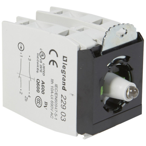 Комплектующий блок для кнопок - Osmoz - для компл. - с подсветкой - под винт - 24В~/= - 2НО /НЗ - белый - 3 поста | 022980 | Legrand
