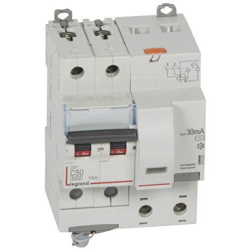 Выключатель автоматический дифференциального тока DX3 6000 2п 50А С 30мА тип AС (4 мод) | 411163 | Legrand