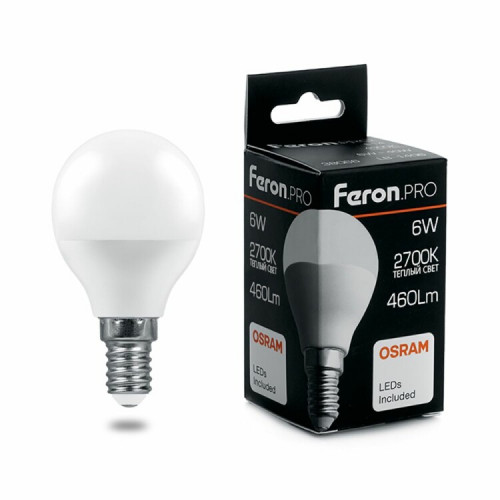 Лампа светодиодная .PRO LB-1406 Шарик E14 6W 2700K OSRAM LED | 38065 | Feron
