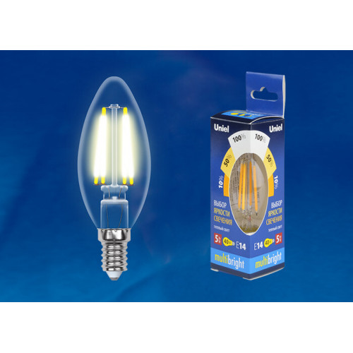 Лампа светодиодная LED-C35-5W/WW/E14/CL/MB GLM10TR LED. «свеча», прозр Серия Multibright. 3000K 100-50-10 . | UL-00002367 | Uniel