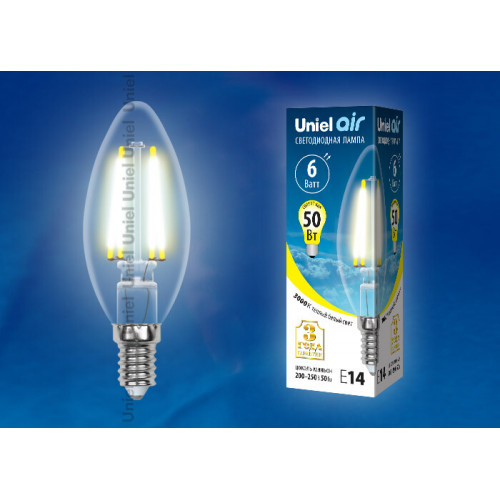 Лампа светодиодная LED-C35-6W/WW/E14/CL GLA01TR LED. 