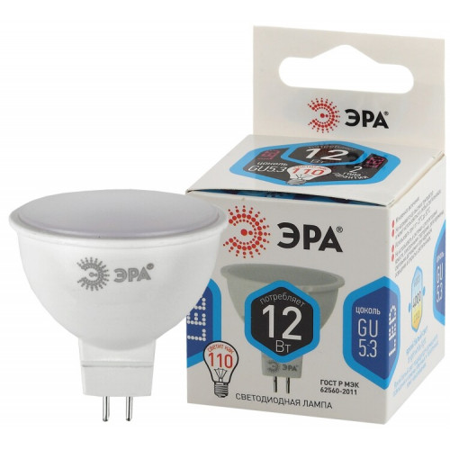 Лампа светодиодная СТАНДАРТ LED MR16-12W-840-GU5.3 (диод, софит, 12Вт, нейтр, GU5.3) | Б0047738 | ЭРА