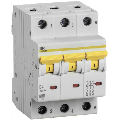 Выключатель автоматический трехполюсный ВА47-60M 3Р 4А 6кА B | MVA31-3-004-B | IEK