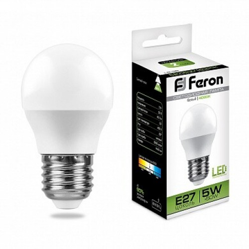 Лампа светодиодная LB-38 (5W) 230V E27 4000K G45 | 25405 | FERON