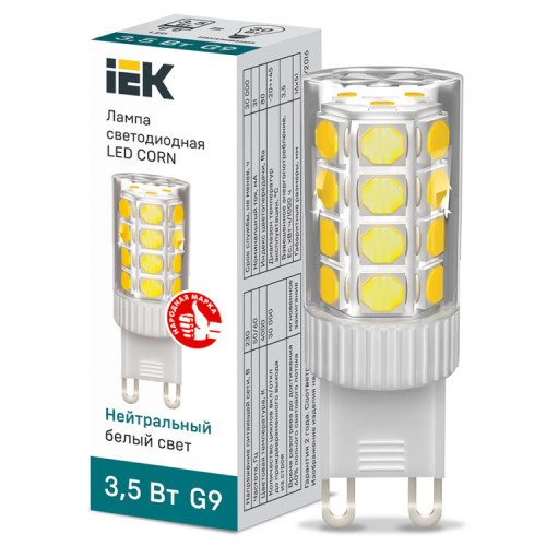 Лампа светодиодная CORN капсула 3,5Вт 230В 4000К керамика G9 IEK | LLE-CORN-4-230-40-G9 | IEK
