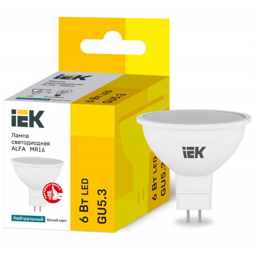 Лампа светодиодная ALFA MR16 софит 6Вт 230В 4000К GU5,3 | LLA-MR16-6-230-40-GU5 | IEK