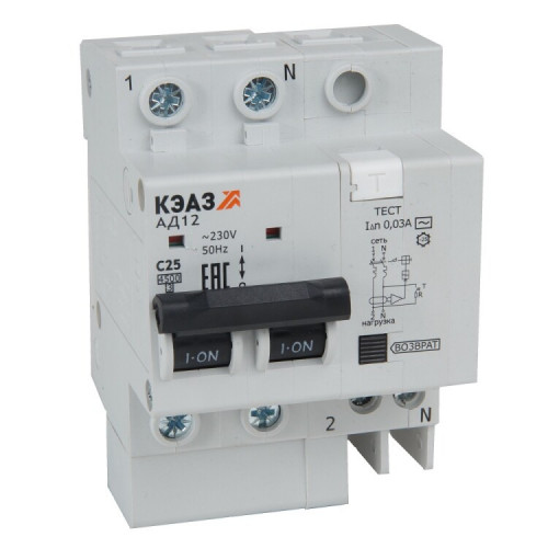 Автоматический выключатель дифференциального тока АД12-23C10-АC-УХЛ4 (2P, C10, 100mA) 4,5кА| 318741 | КЭАЗ