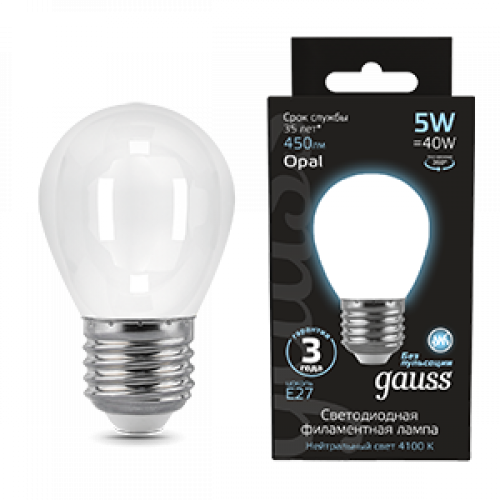 Лампа светодиодная Black LED Filament Шар OPAL E27 5W 450lm 4100K | 105202205 | Gauss