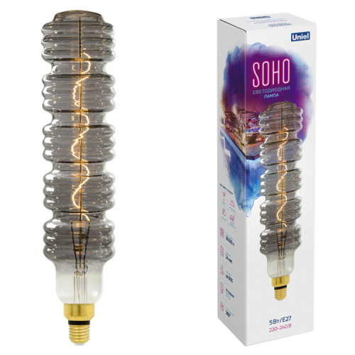 Лампа светодиодная LED-SF41-5W/SOHO/E27/CW CHROME/SMOKE GLS77CR LED SOHO. Хромированная/дымчатая колба. Спиральный филамент | UL-00005921 | Uniel