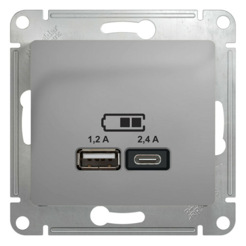 GLOSSA Алюминий USB РОЗЕТКА A+С, 5В/2,4А, 2х5В/1,2 А, механизм | GSL000339 | SE