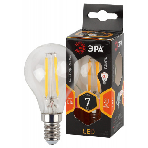 Лампа светодиодная LED филамент шар матовый F-LED P45-7W-827-E14 филамент 7Вт E14 2700К | Б0027946 | ЭРА