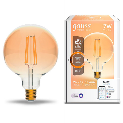 Лампа светодиодная филаментная Smart Home DIM E27 G95 Golden 7 Вт 1/40 | 1320112 | Gauss