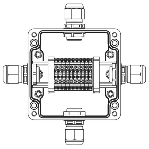 Взрывозащищенная клеммная коробка из полиэстера TBE-P-03-(10xCBC.2)-1xPABMP(A)-1xPABMP(B)-1xPABMP(C)-1xPABMP(D)1Ex e IIC Т5 Gb / Extb IIIC T95°C Db IP