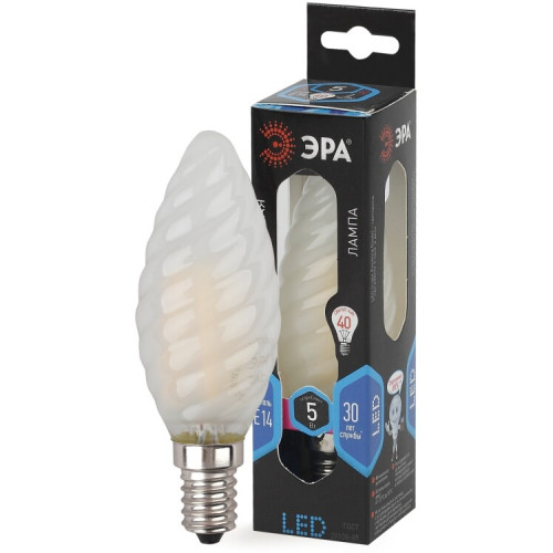 Лампа светодиодная F-LED BTW-5W-840-E14 frost Лампы СВЕТОДИОДНЫЕ F-LED ЭРА (филамент, свеча витая мат., 5Вт, нейтр, E14) | Б0027938 | ЭРА