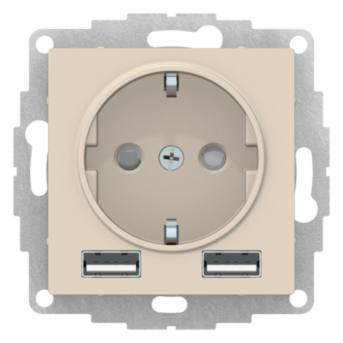 ATLASDESIGN Бежевый РОЗЕТКА 16А c 2 USB A+A, 5В/2,4А, 2х5В/1,2А, механизм | ATN000230 | Schneider Electric