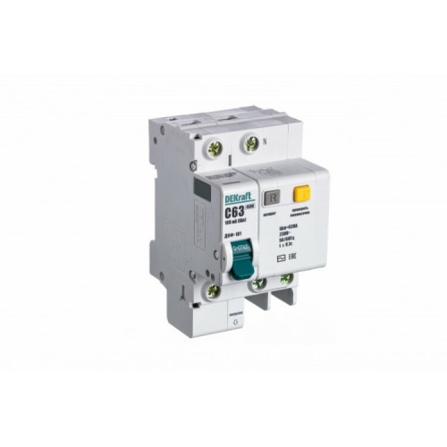 Выключатель автоматический дифференциального тока со встроенной защитой от сверхтоков ДИФ-101 1P+N 63А 100мА AC С | 15208DEK | DEKraft