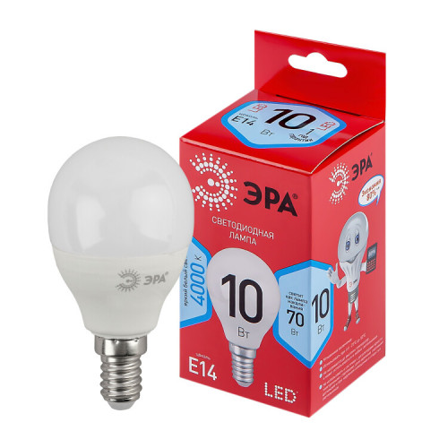 Лампа светодиодная LED P45-10W-840-E14 R (диод, шар, 10Вт, нейтр, E14) | Б0050233 | ЭРА
