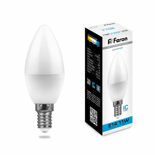 Лампа светодиодная LB-770 (11W) 230V E14 6400K свеча | 25943 | FERON