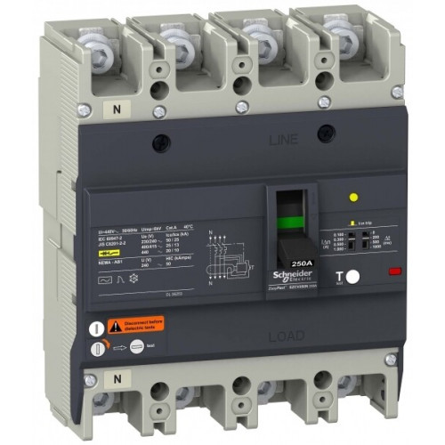 Автоматический выключатель с дифференциальной защитой 25кA 415В 4P 3Т 125А EasyPact EZC | EZCV250N4125 | Schneider Electric