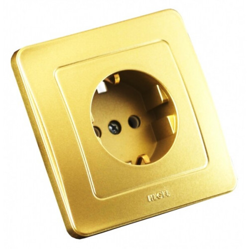 Розетка скрытой установки, одноместная, с заземляющим контактом, цвет золото | РС16-311-07 | HEGEL
