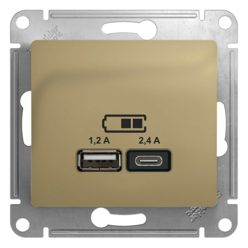 GLOSSA Титан USB РОЗЕТКА A+С, 5В/2,4А, 2х5В/1,2 А, механизм | GSL000439 | SE
