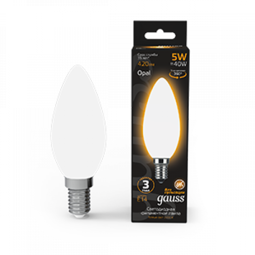 Лампа светодиодная Black LED Filament Свеча OPAL E14 5W 420lm 2700К | 103201105 | Gauss