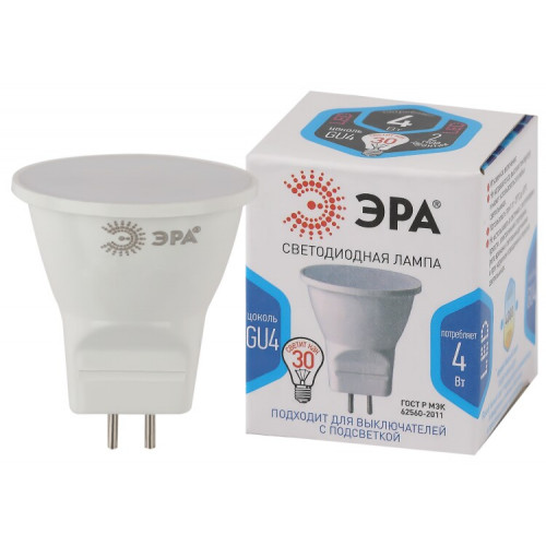 Лампа светодиодная MR11-4W-840-GU4 (диод, софит, 4Вт, нейтр, GU4) (10/100/8000) | Б0049066 | ЭРА