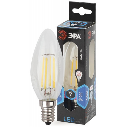Лампа светодиодная F-LED B35-7W-840-E14 (филамент, свеча, 7Вт, нейтр, E14) | Б0027943 | ЭРА